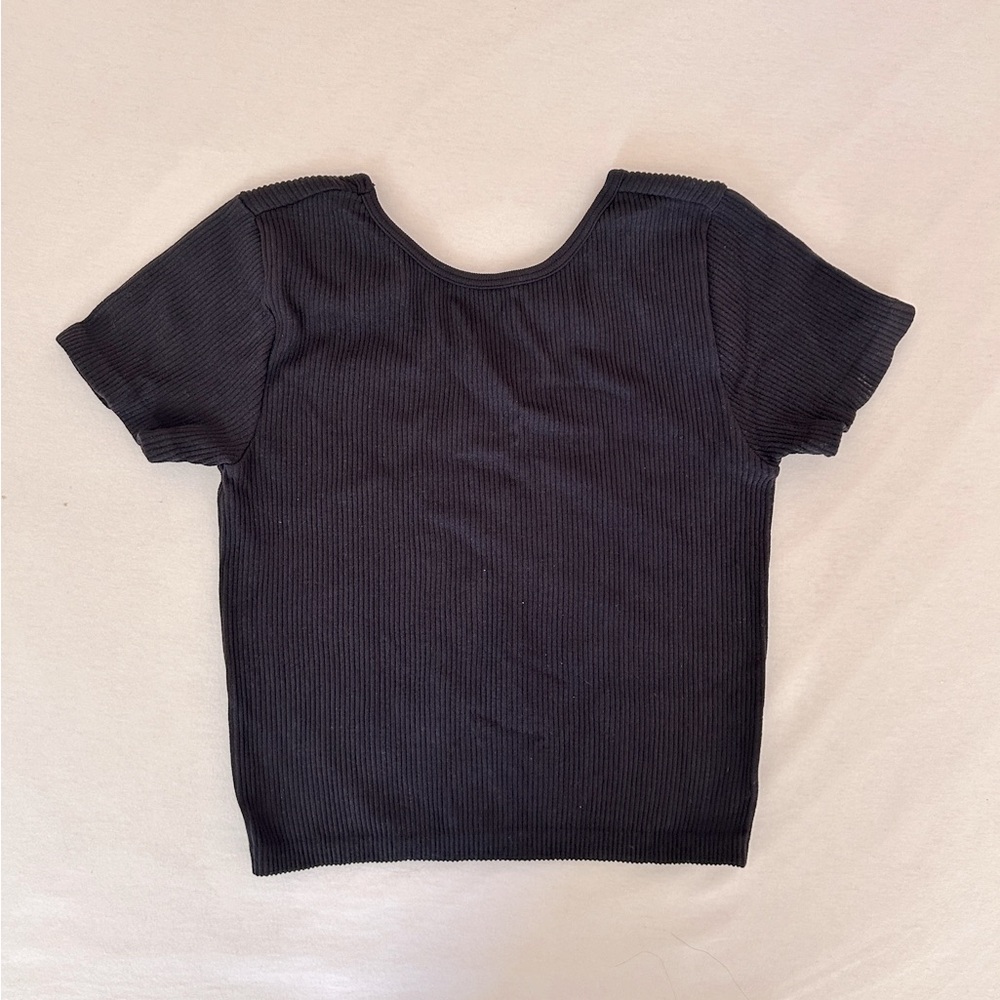Zara short sleeve crop top ribbed in black